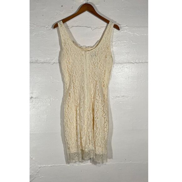 Rare Vintage Léger Ivory Lace Bodycon Dress Square Neckline Women's Size 11/12 - Picture 5 of 12